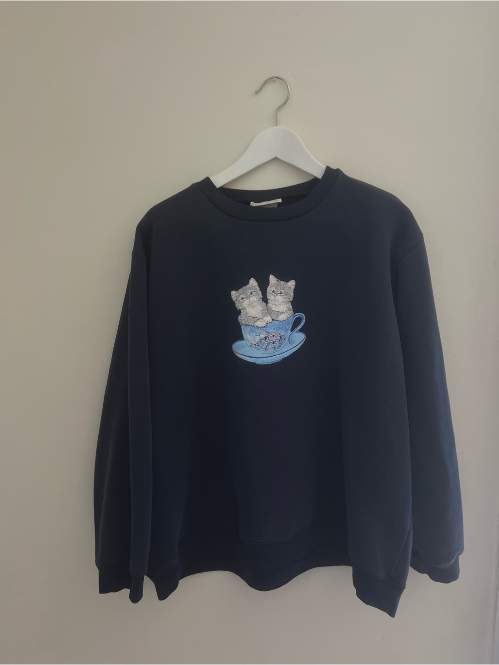 Vintage Navy Kittens in Teacup Crewneck
